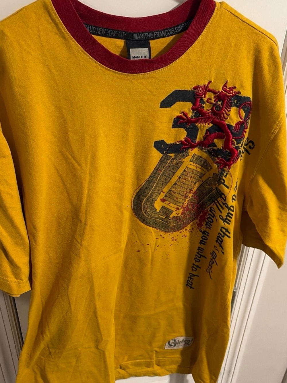Marithe Francois Girbaud Yellow Short-Sleeve Graphic Tee with Red Accents